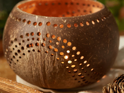 Coconut Shell Tea Light Holder Set