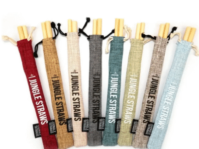 Reusable Bamboo Drinking Straws w/ Natural Jute Bag