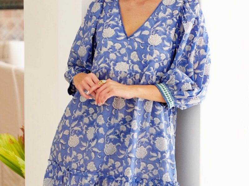 Evie Short Dress | Flower Marina Blue