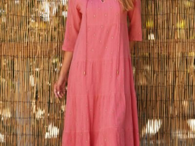 Crystal Embroidered Midi Dress | Bright Pink