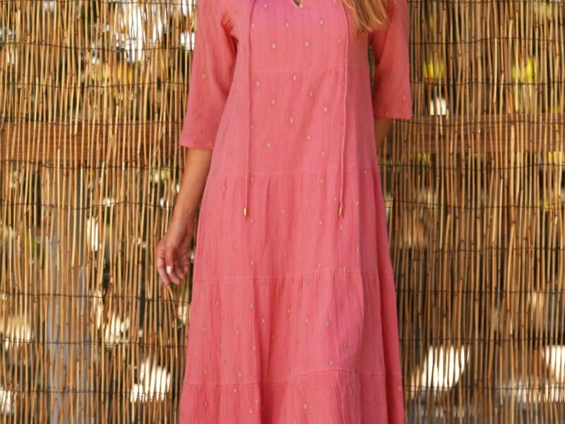 Crystal Embroidered Midi Dress | Bright Pink