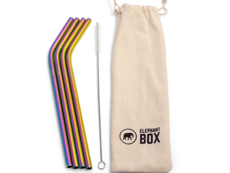 Rainbow Metal Straws, Pack of 4 and 8 By Elephant Box | Pack Size: 4 Pack