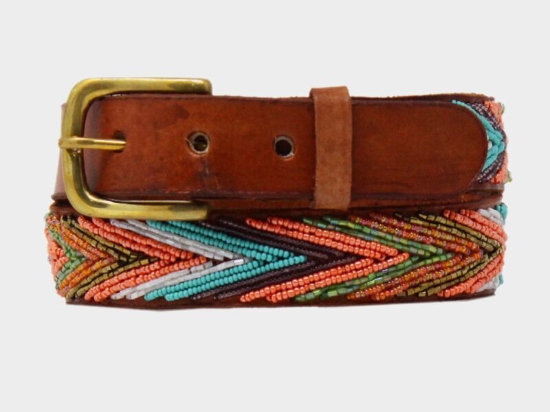 Arrow Leather Belt | Salmon/Sea Green