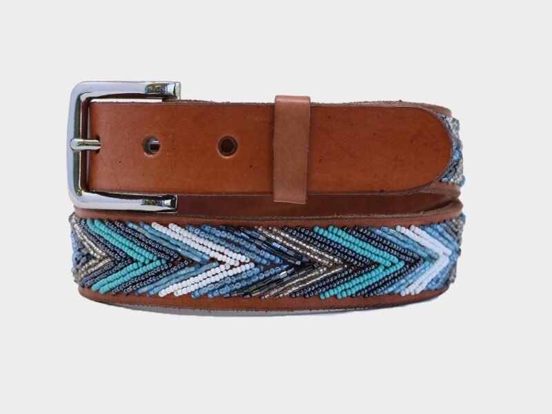 Arrow Tan Leather Belt | Turquoise / Bullet