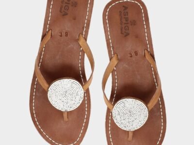Disc Leather Sandals | White