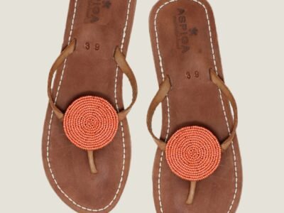 Disc Leather Sandals | Coral