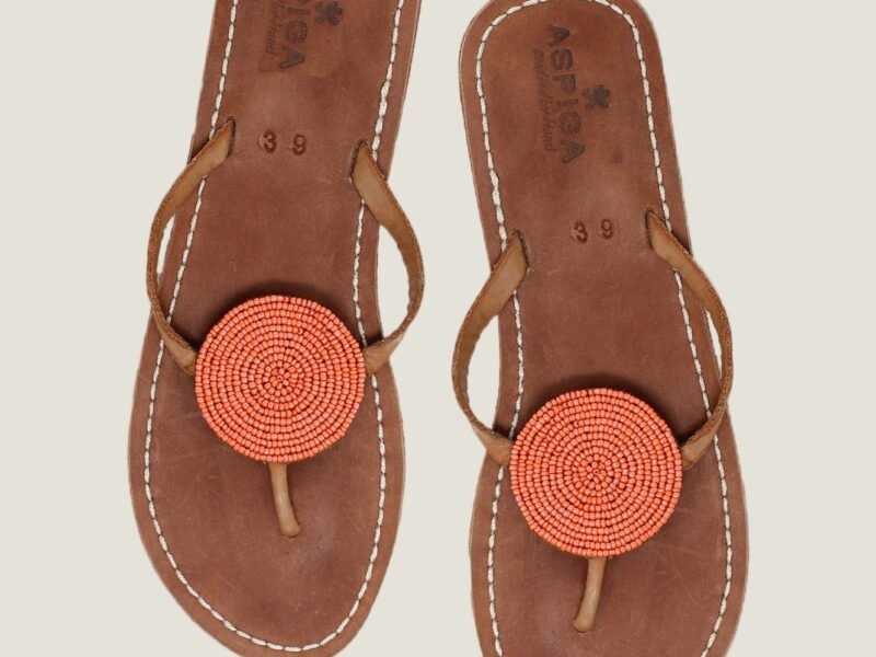Disc Leather Sandals | Coral