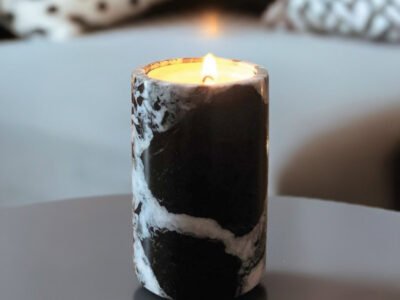 Black marble tea light holder, with six aromatherapy candles to relax