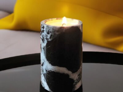 Black marble tea light holder, with six aromatherapy candles to recharge