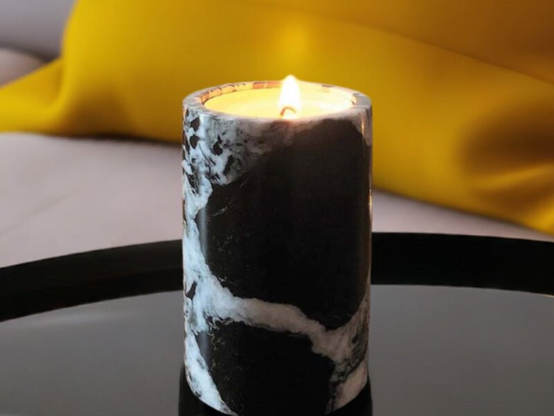 Black marble tea light holder, with six aromatherapy candles to recharge