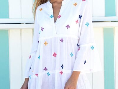 Cristina Embroidered Kaftan | White/ Multi