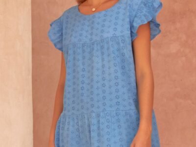 Debbie Broderie Anglaise Organic Cotton Dress | Marina Blue