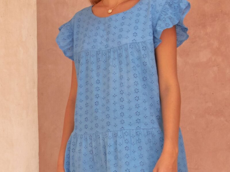 Debbie Broderie Anglaise Organic Cotton Dress | Marina Blue