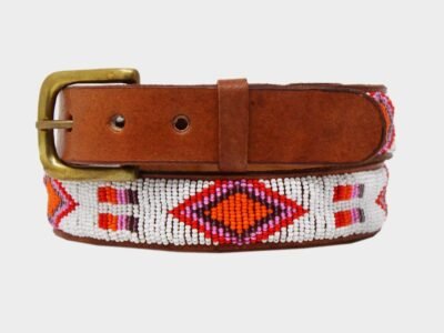 Diamond and Squares Leather Belt | White/Pink