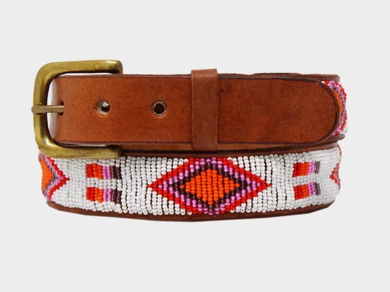 Diamond and Squares Leather Belt | White/Pink