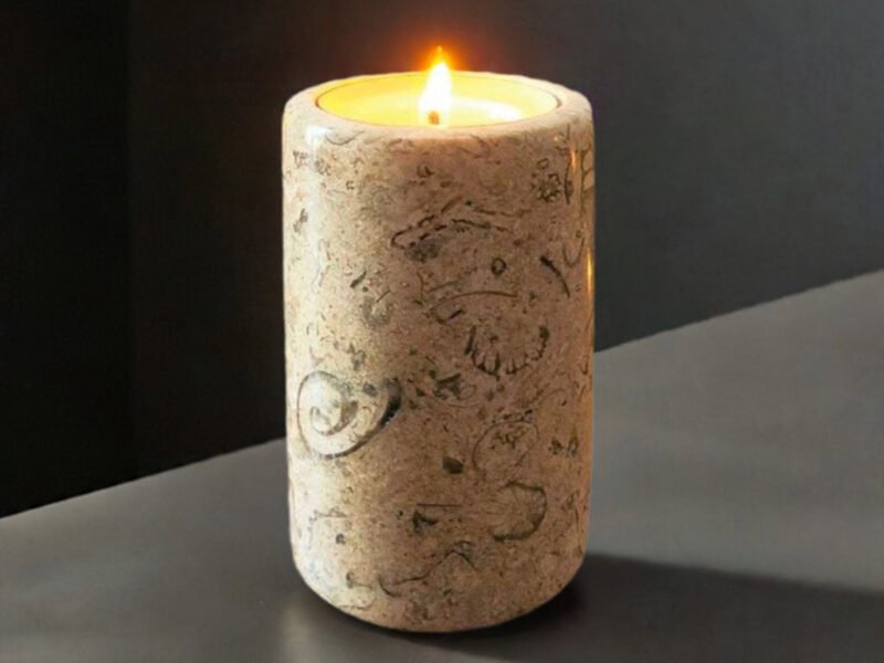 Fossil stone tea light holder, with six aromatherapy candles to relax