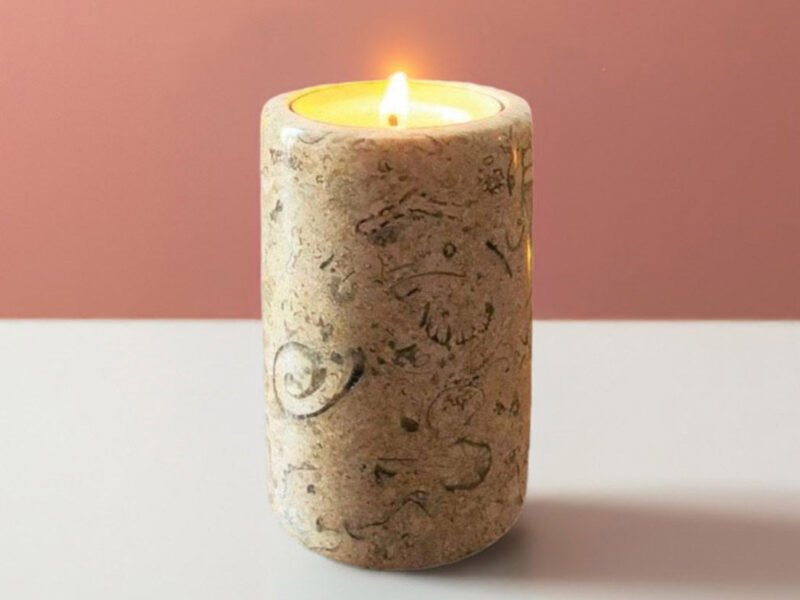 Fossil stone tea light holder, with six aromatherapy candles to recharge