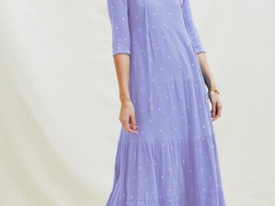 Crystal Embroidered Midi Dress | Iris Blue/ Gold