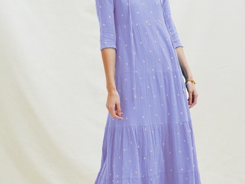 Crystal Embroidered Midi Dress | Iris Blue/ Gold