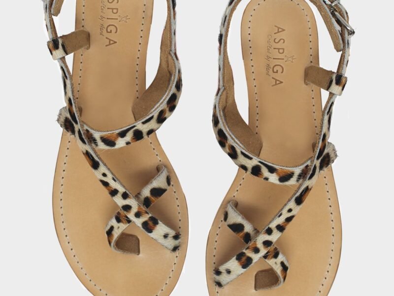 Clarisa Flat Leather Sandals | Leopard
