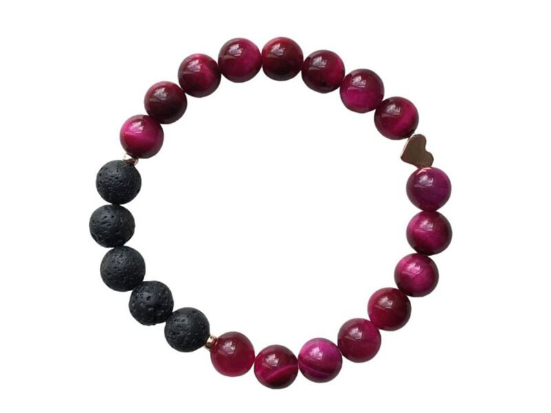 Pink tigers eye & heart diffuser bracelet, to uplift
