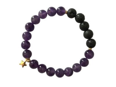 Purple amethyst & star diffuser bracelet, for positivity