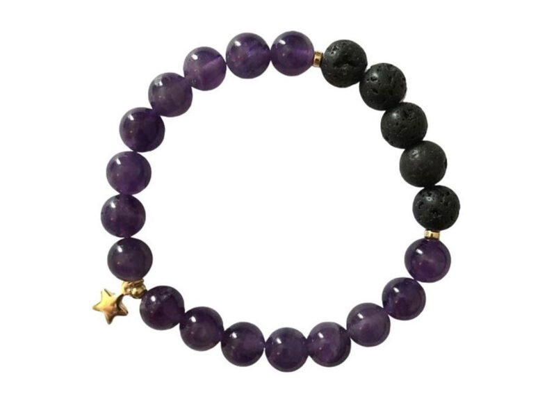 Purple amethyst & star diffuser bracelet, for positivity