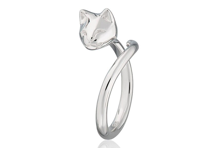 Recycled sterling silver cat ring