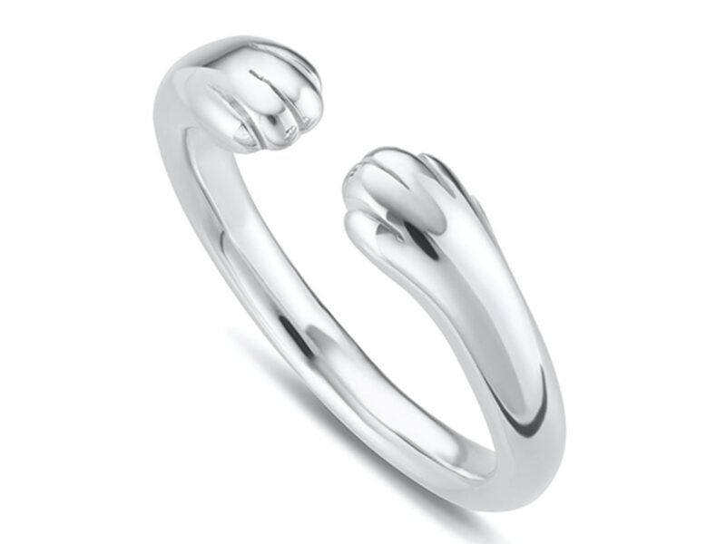 Recycled sterling silver paw hug ring