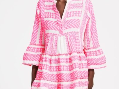 Ella Embroidered Mini Dress | Bright Pink/Ecru