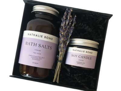 "Unwind" bath set - lavender & bergamot bath salts & candle