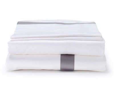 White with Dark Grey Single Band Organic Cotton Sateen Weave Bedding Set