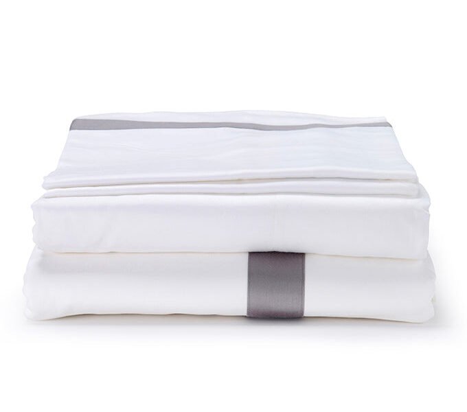 White with Dark Grey Single Band Organic Cotton Sateen Weave Bedding Set