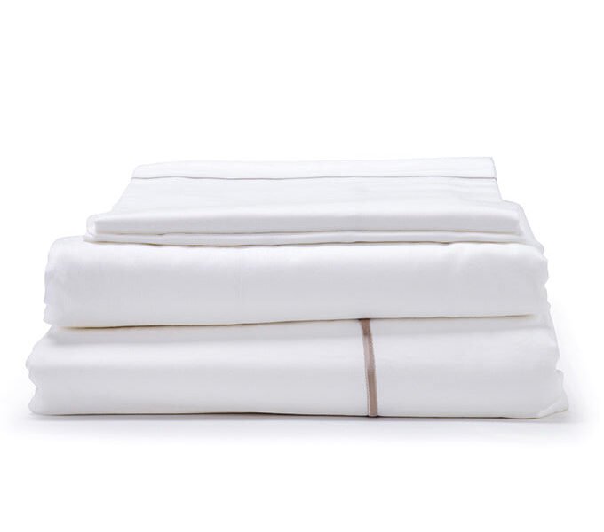 White with Taupe Marrow Embroidery Organic Cotton Sateen Weave Bedding Set