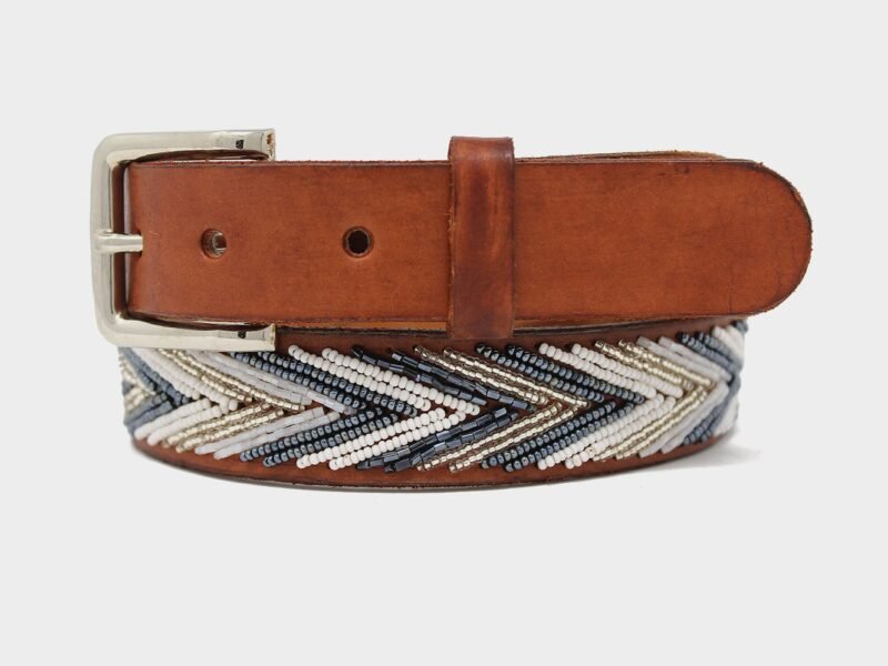 Arrow Leather Belt | White / Silver
