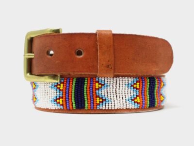 Ayo Leather Belt | White/Turquoise/Orange