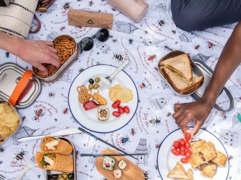 Bee Print Waterproof Picnic Blanket, Recycled Materials, XL By Pacmat