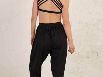 Woven Strap Detail Organic Cotton Spandex Jersey Yoga Bra