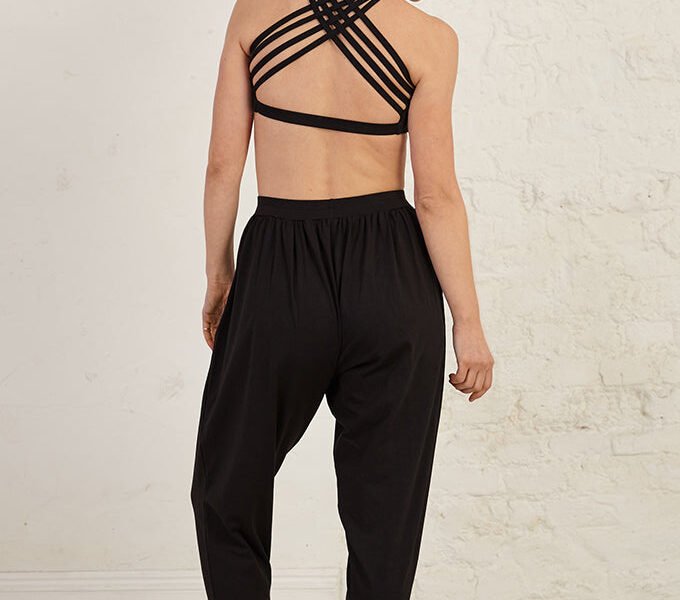 Woven Strap Detail Organic Cotton Spandex Jersey Yoga Bra