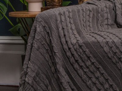 Carbon Organic Cotton Cable Knit Throw