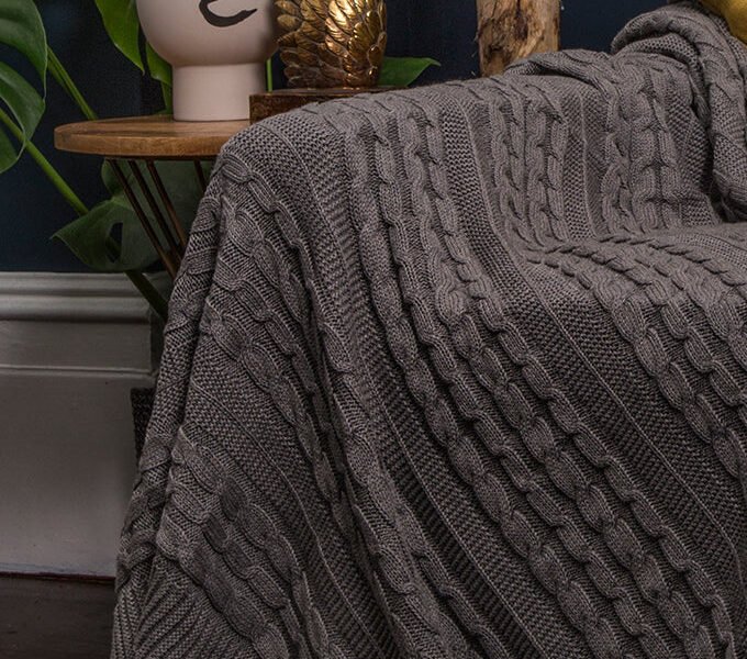 Carbon Organic Cotton Cable Knit Throw