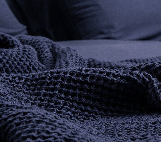 Indigo Organic Cotton Waffle Weave Blanket