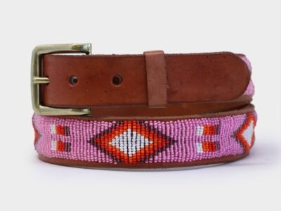 Diamond and Squares Leather Belt | Red/Pink