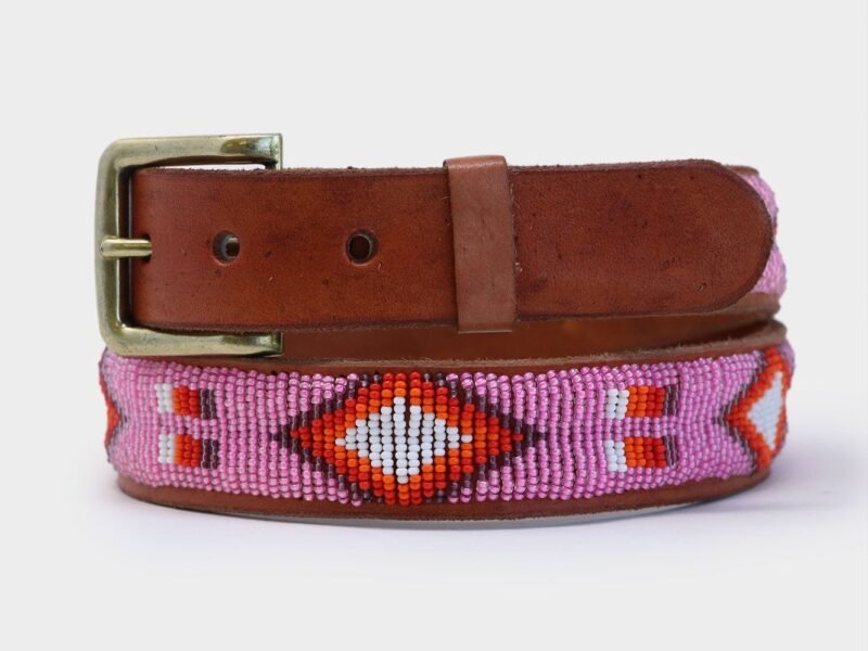 Diamond and Squares Leather Belt | Red/Pink