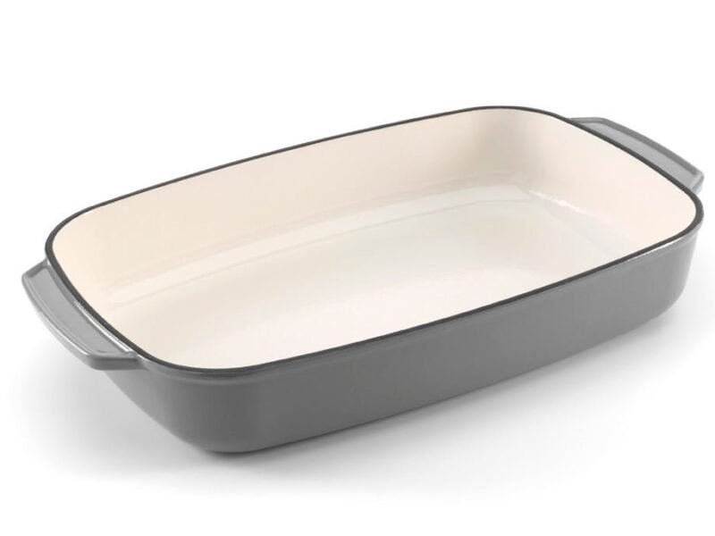 Grey & White Cast Iron Enamel Baking Dish By Samuel Groves | Size: 38cm