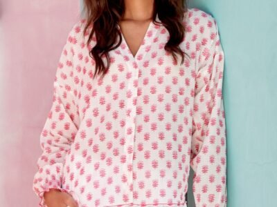 Candice Blouse | Flower White/ Pink