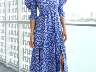 Belle Dress | Oak Leaf Marina Blue/ White