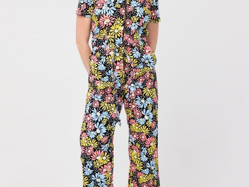 Joanie Clothing Mork Polka Dot Daisy Print Short Sleeve Boilersuit