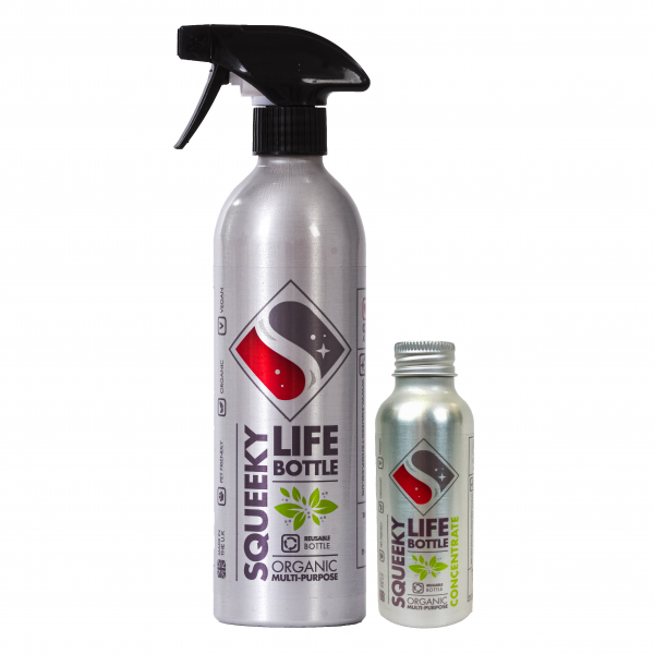 Squeeky Cleaners Vegan Organic Multi Purpose Cleaner - Refillable Bottle For Life & Concentrate