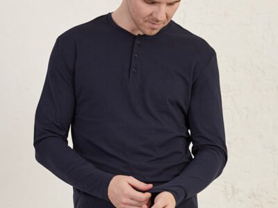 Henley Long Sleeve Regular Fit Organic Cotton Jersey T-Shirt